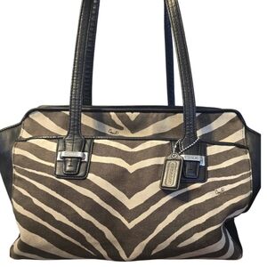 Coach Taylor Leather And Canvas Zebra Tote Bag In EUC